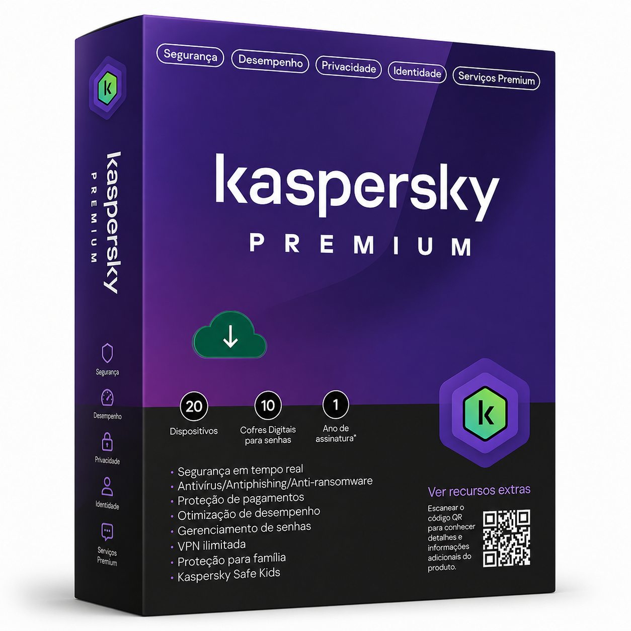 Antivírus Kaspersky Premium: 20 Dispositivos / 1 Ano | Proteção Total