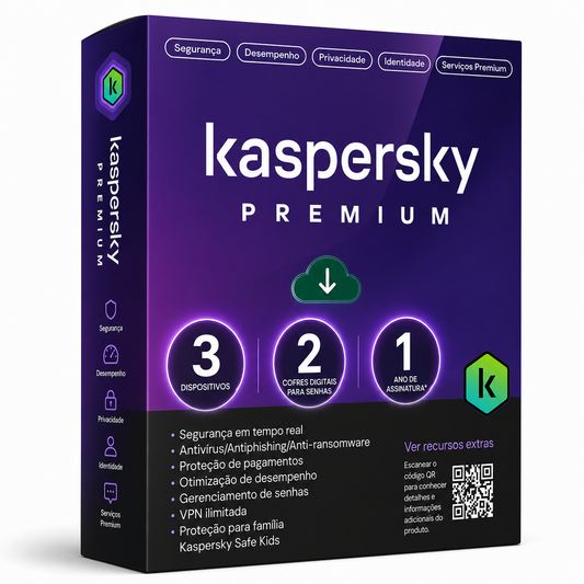Antivírus Kaspersky Premium: 3 Dispositivos / 1 Ano | Proteção Total