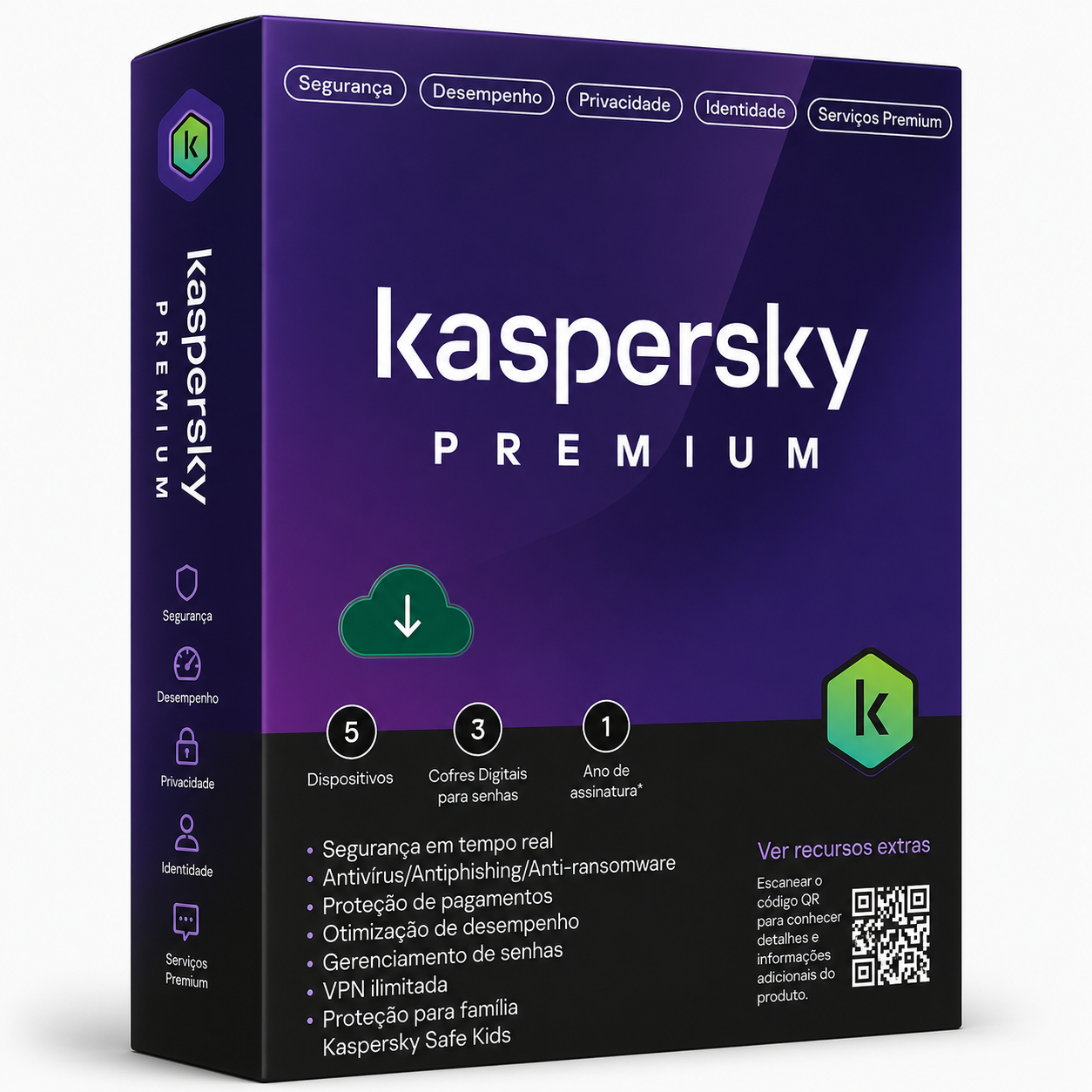 Antivírus Kaspersky Premium: 5 Dispositivos / 1 Ano | Proteção Total